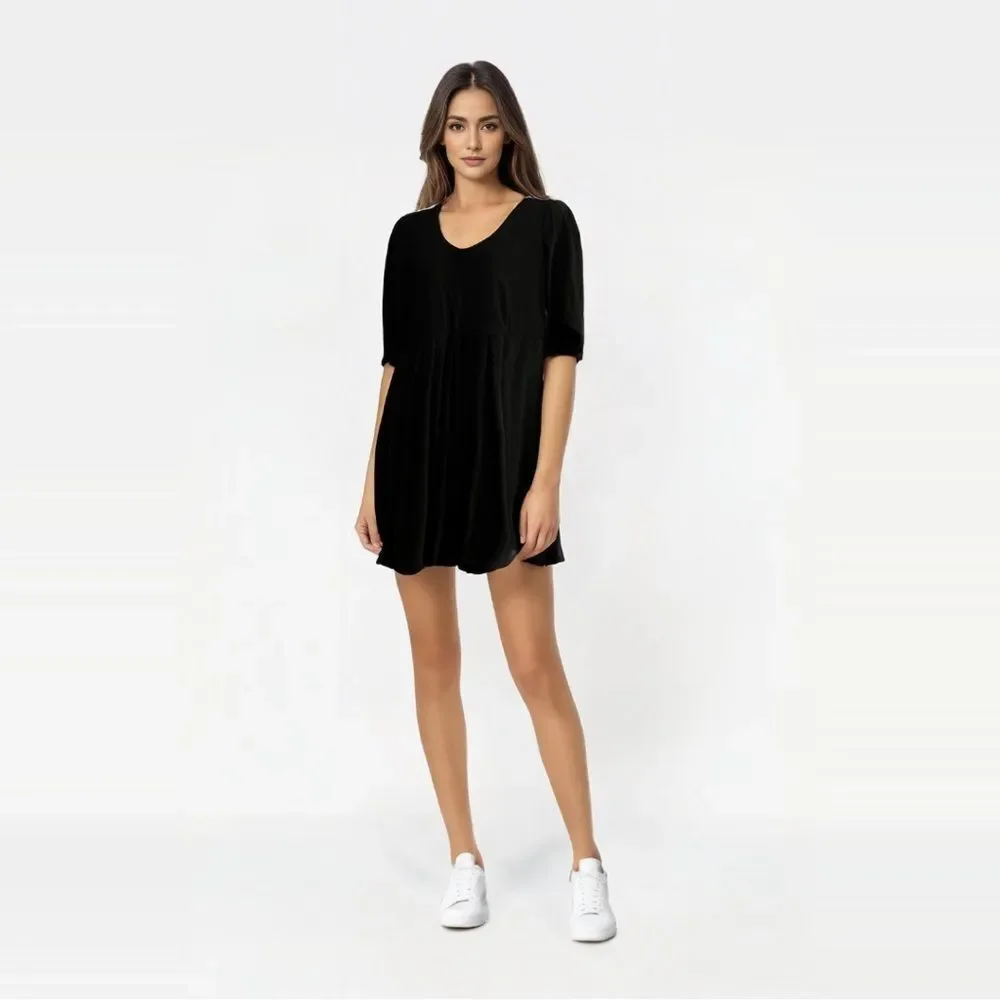 Lennie for Nina Leonard Elbow Sleeve Black Matte Jersey Fit & Flare Dress - Picture 1 of 8